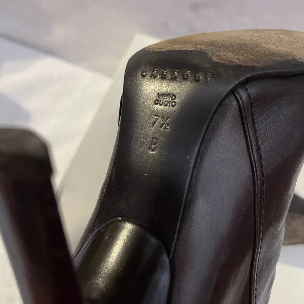 Auc CASSADEI Pellami Brown Leather Back Zip Pointy Ankle Boots Made in Italy - Picture 8 of 16